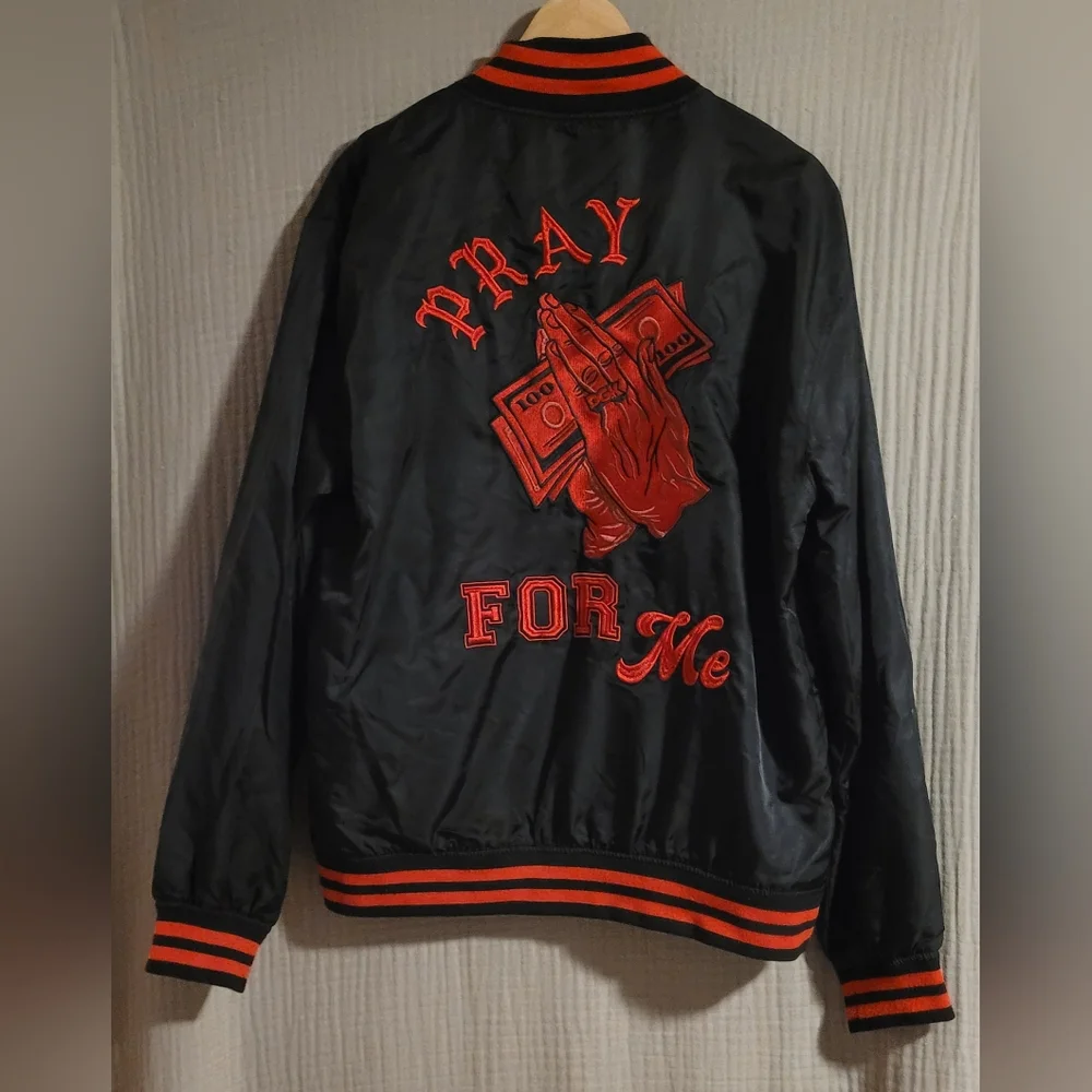 DGK Devotion Pray For Me Black and Red Varsity Style Jacket Size Medium - Picture 2 of 11
